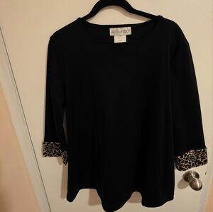 Motherhood Maternity Sweater Large Black Cheetah Print Cuffs Partial Sleeve NWT